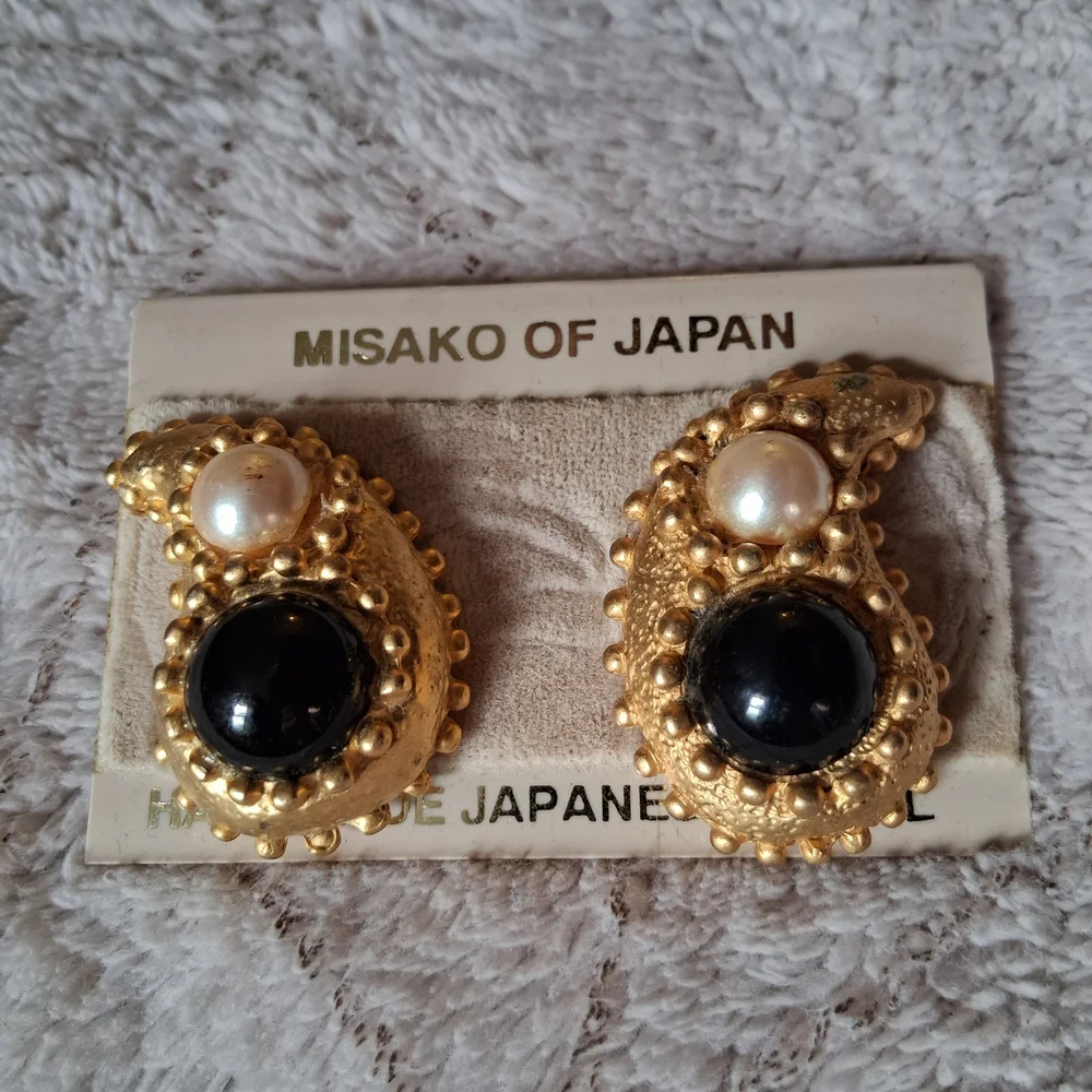 Gold and Black Earrings - Picture 1 of 5